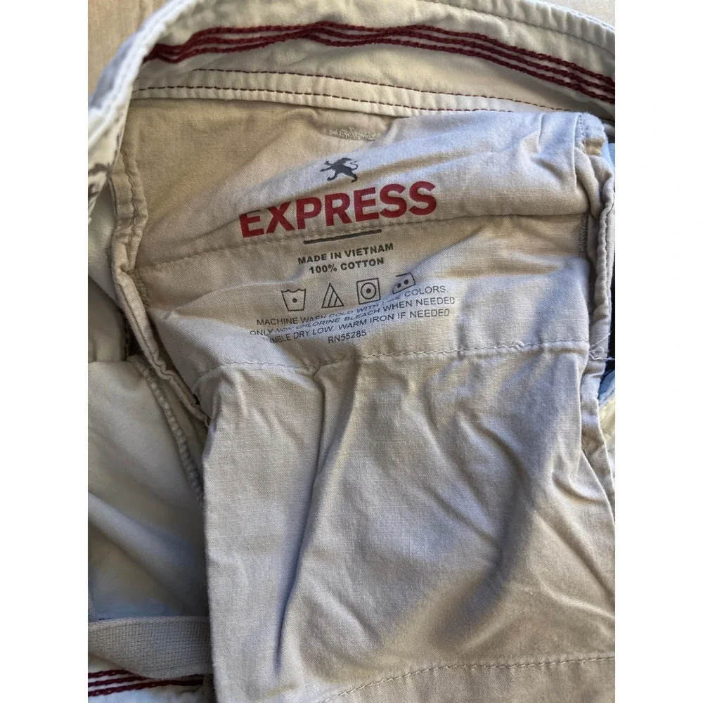 Express Cargo Shorts Mens Size 36 Beige Cotton Utility Pockets Zip Fly - Picture 6 of 6